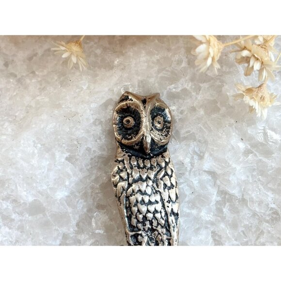 Owl Figural Pewter Hand Carved Southwest Style Vintage Dangle Earrings - Picture 5 of 8